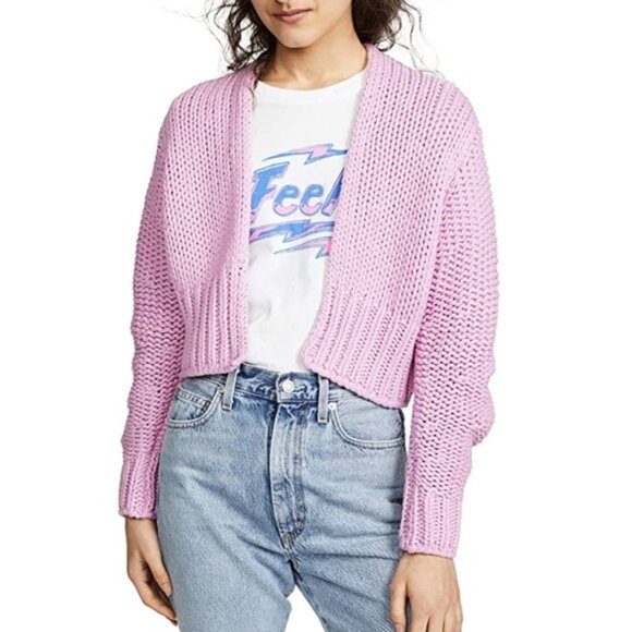NWT Free People Glow For It Chunky Knit Crop Cardigan Sweater, Lilac, XS - Picture 2 of 11